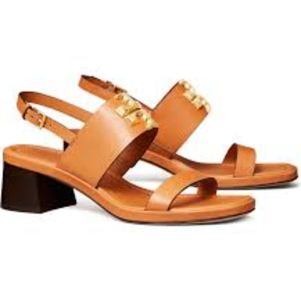 NIB Tory Burch Eleanor Two-Band Medallion Slingback Sandals BRANDY